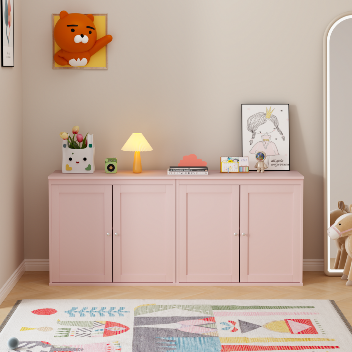 Tulib Coffee Bar Cabinet with Adjustable Shelf, 29.5" Sideboard Buffet Cabinet with Storage for Living Room, Dining Room, Kitchen, Home Office, Entryway, Pink