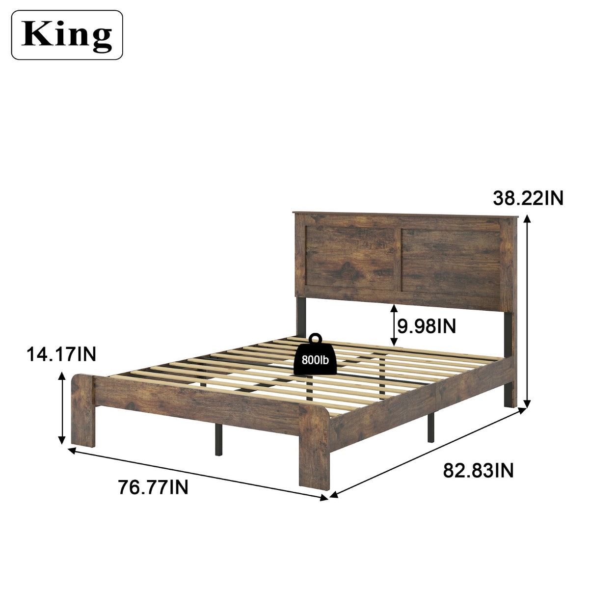 Tulib King Wood Bed Frame with Headboard, Farmhouse Platform Bed, Noise-Free, Easy Assembly, No Box Spring Needed, Dark Brown