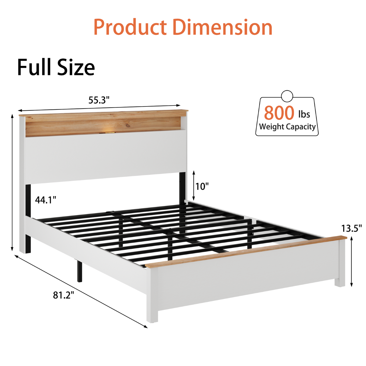 Tulib Full Size Bed Frame with LED Lights and Charging Station, Platform Bed with Storage Headboard, No Box Spring Needed, White