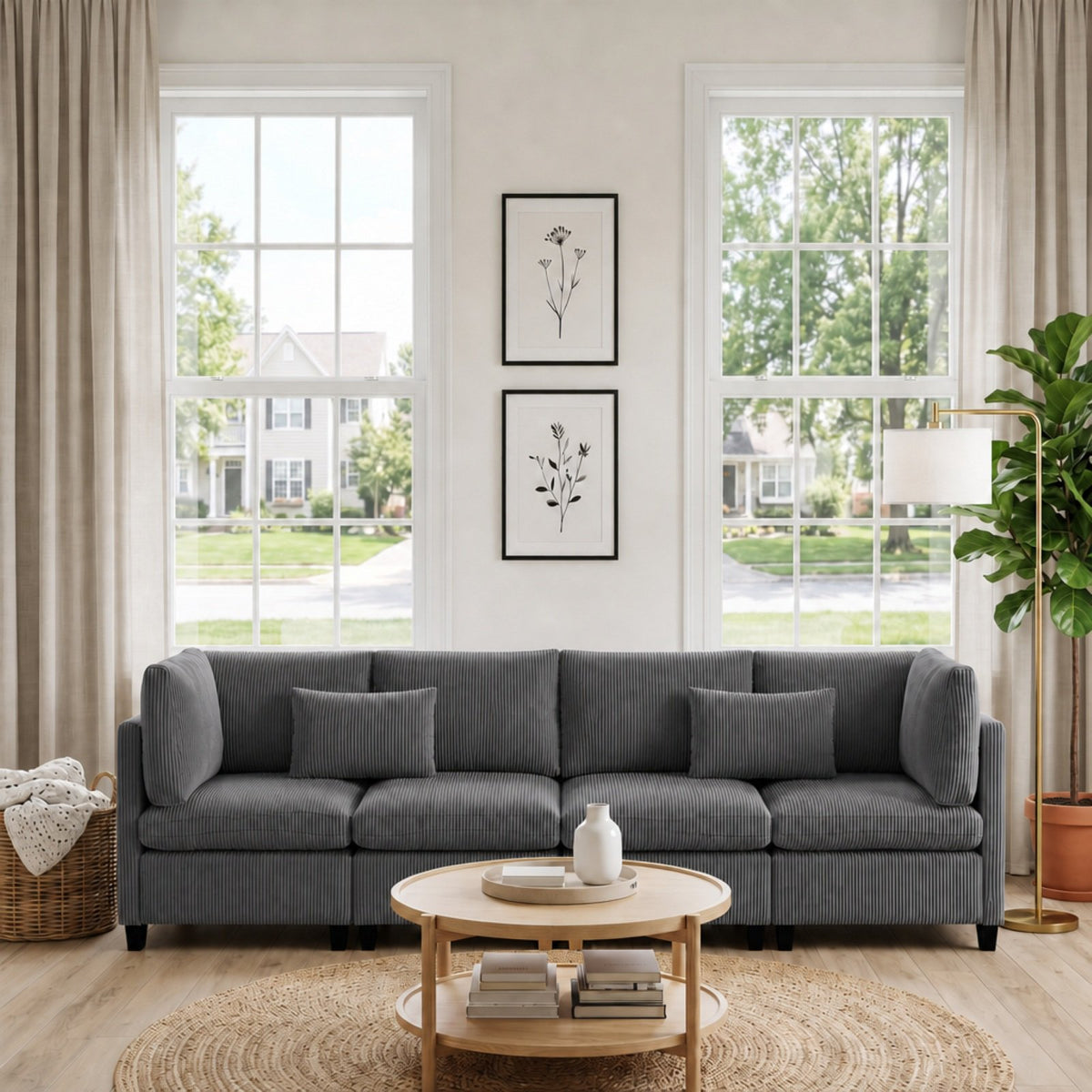 Tulib 126.4" Corduroy Sectional Sofa