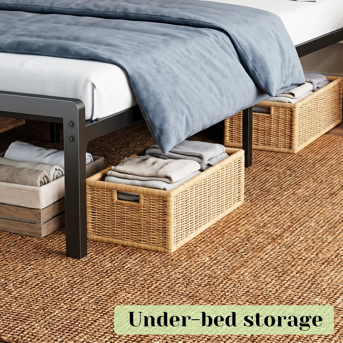 Tulib Queen Bed Frame, Queen Size Platform Bed Frame with Headboard, Underbed Storaeg and Charging Station, Upholstered Queen Bed Frame, No Box Spring, 800lbs, Easy Assembly
