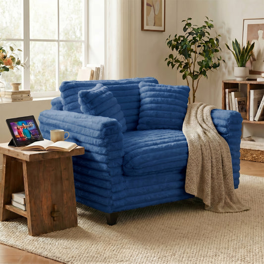Tulib 46.5" Accent Chair, Corduroy Reading Chair with Pillows, Modern Arm Chair for Living Room Bedroom Office and Apartment, Blue