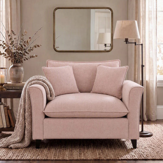 Tulib 46.5" Chenille Accent Chair, Reading Chair with Pillows, Modern Armchair for Living Room Bedroom Office and Small Spaces, Pink