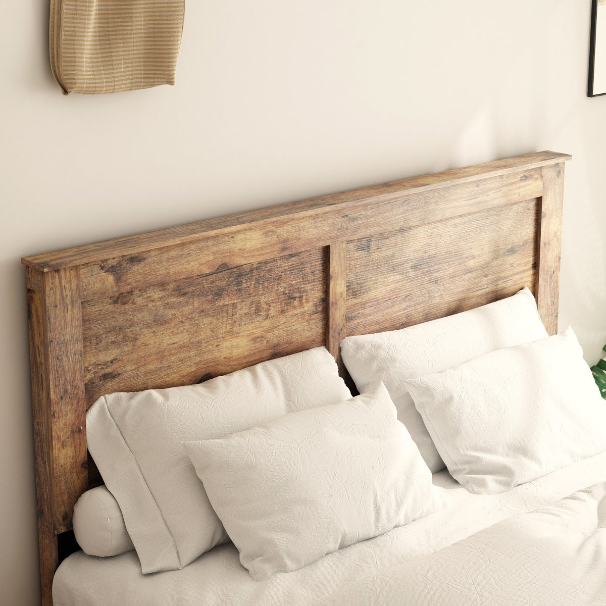 Tulib King Wood Bed Frame with Headboard, Farmhouse Platform Bed, Noise-Free, Easy Assembly, No Box Spring Needed, Dark Brown