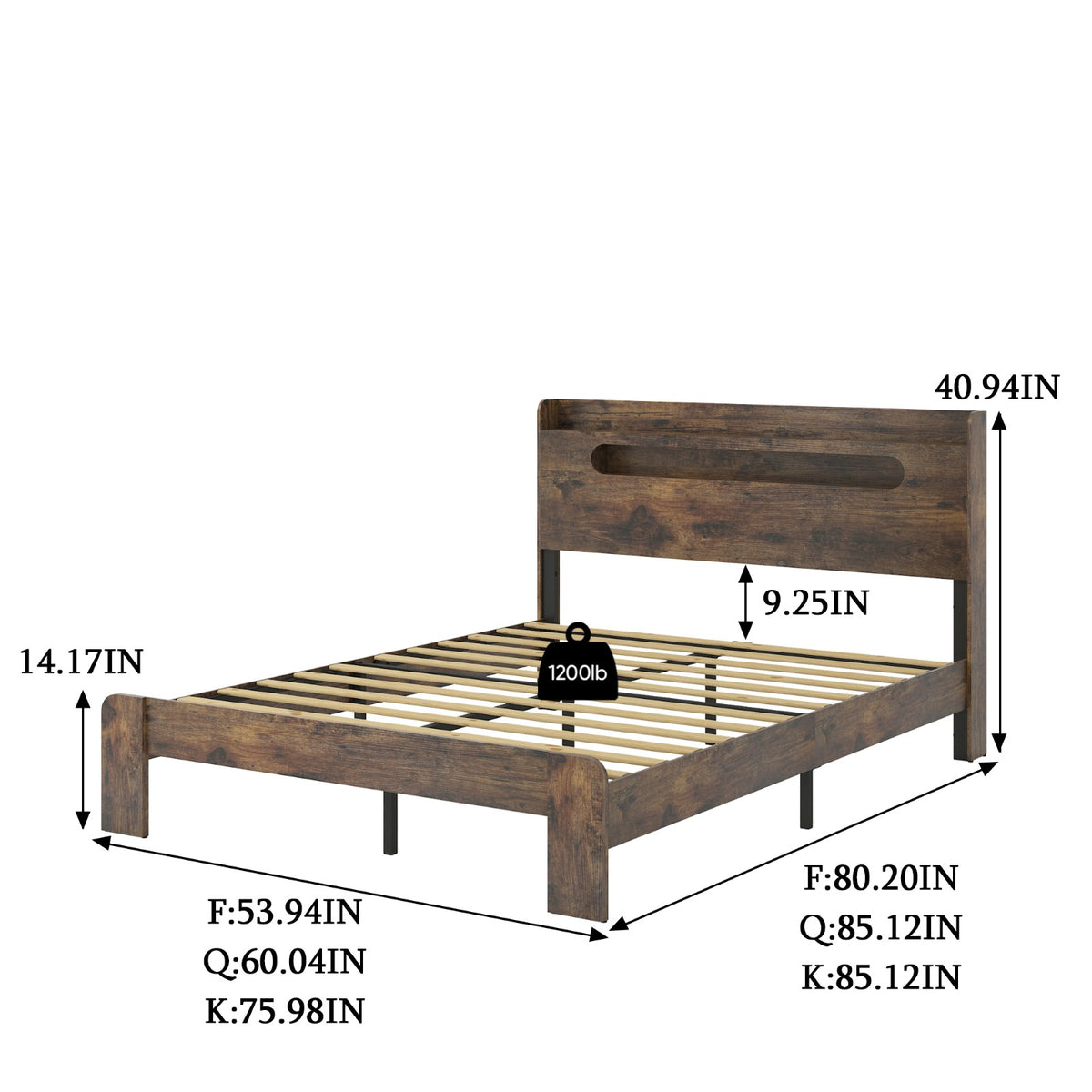 Tulib Full Size Wooden Bed Frame with Storage Headboard, Platform Bed Frame with LED Light & USB Port, No Box Spring Needed, Dark Brown