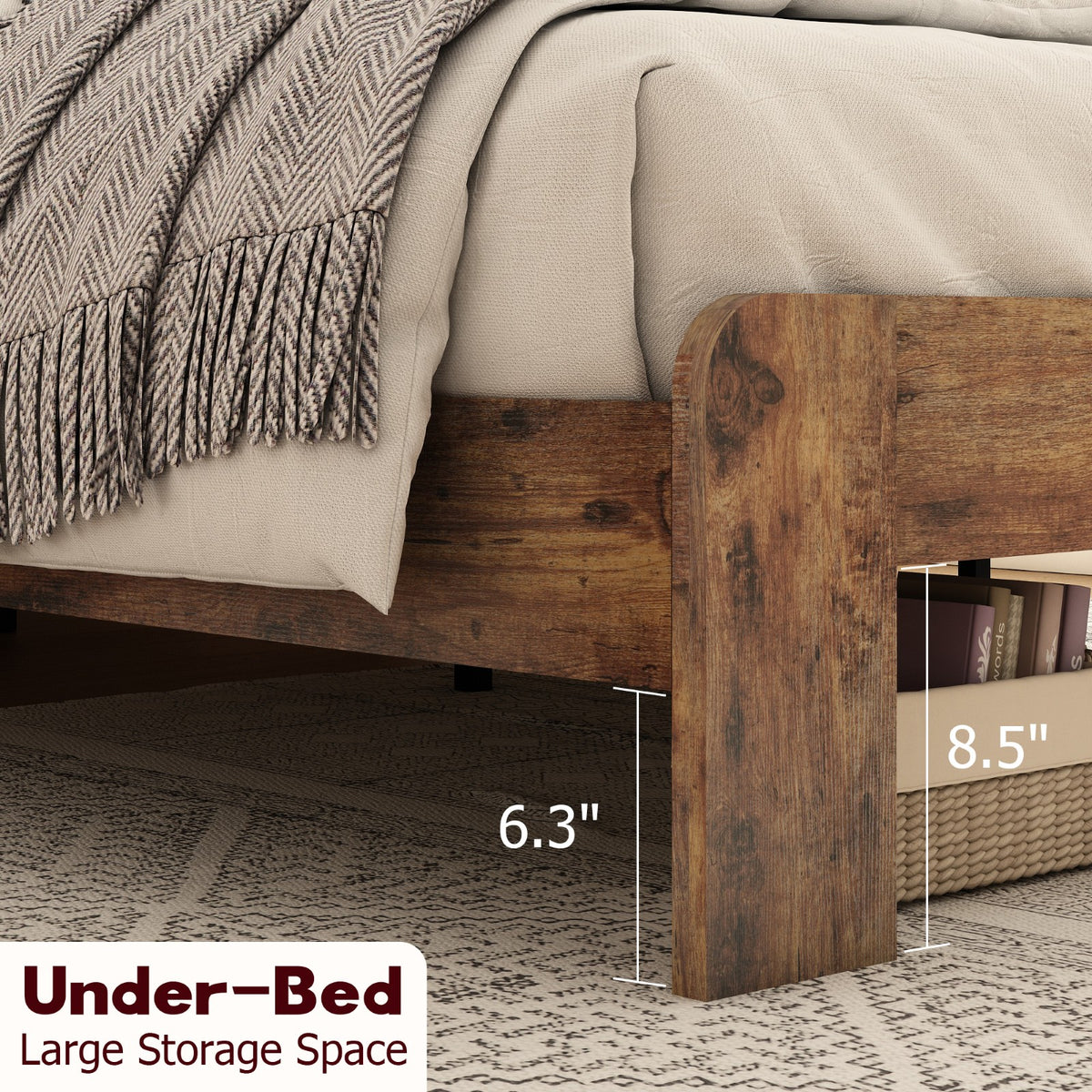 Tulib Full Size Wooden Bed Frame with Storage Headboard, Platform Bed Frame with LED Light & USB Port, No Box Spring Needed, Dark Brown