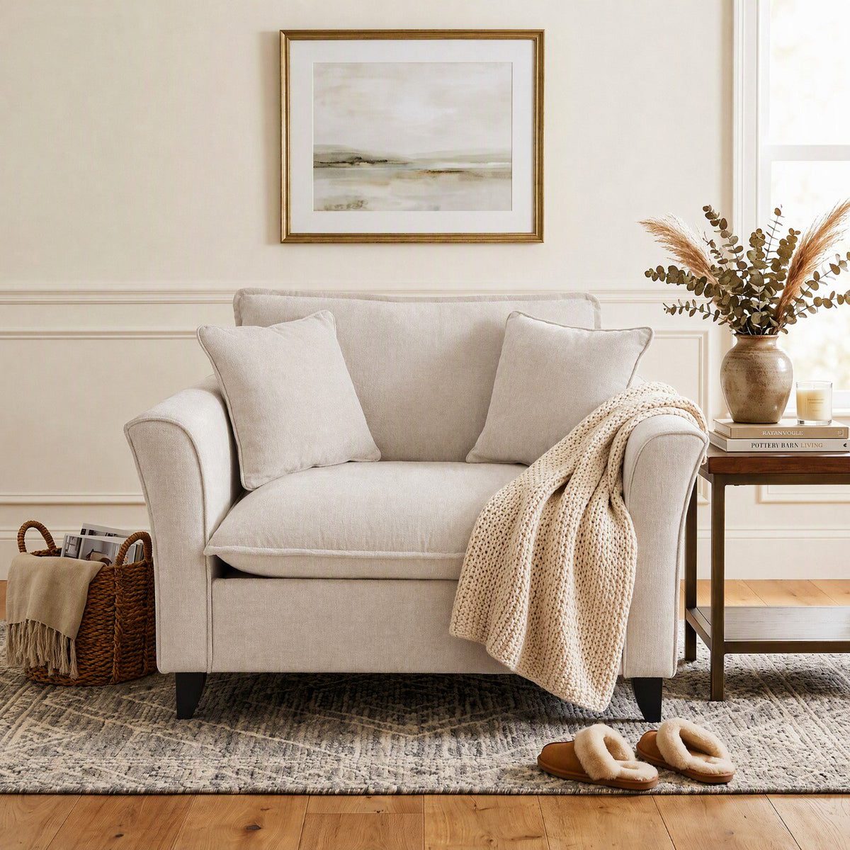 Tulib 46.5" Reading Chair, Chenille Accent Chair for Living Room Bedroom Office and Small Spaces, Modern Armchair with Pillows for Adults, Beige