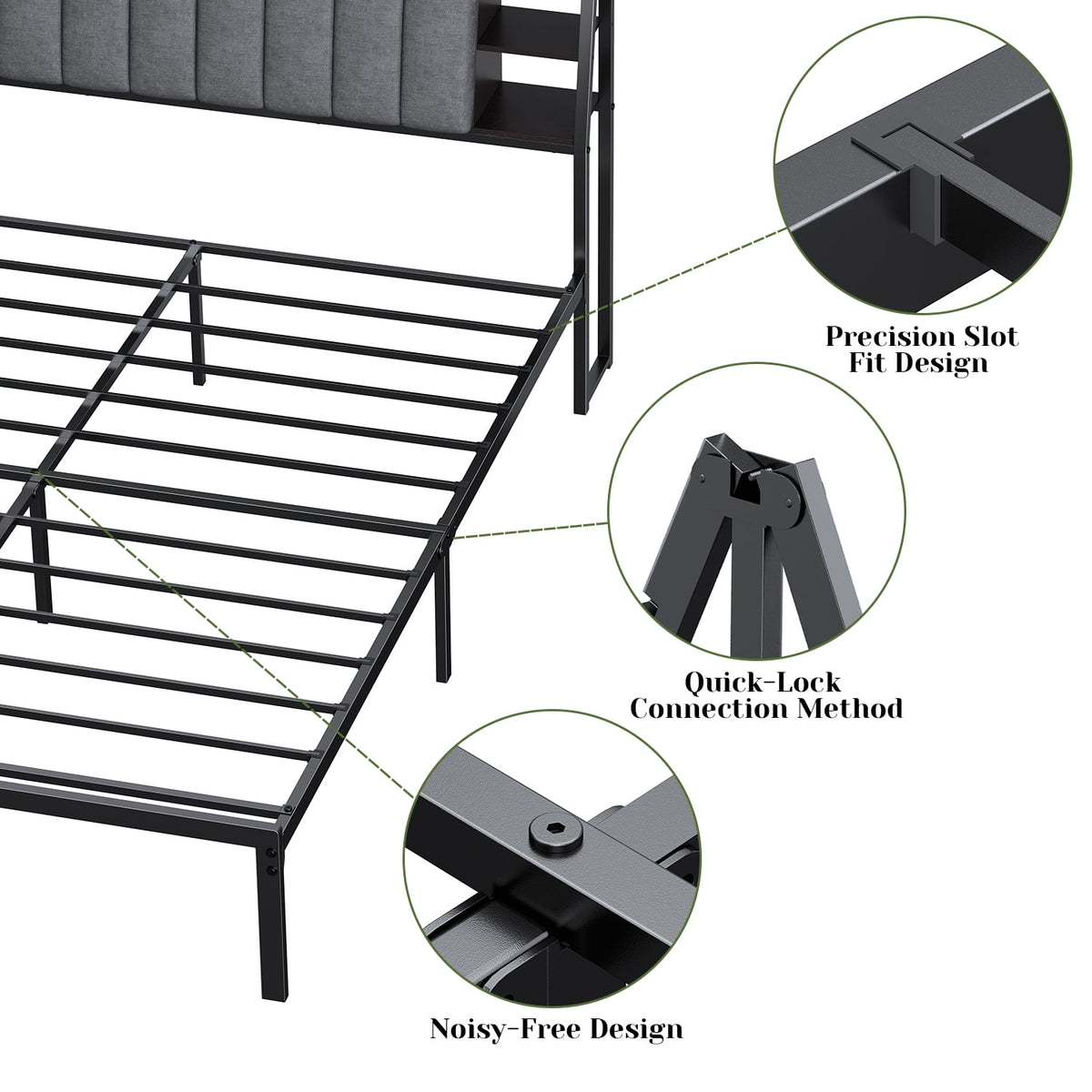 Tulib Queen Bed Frame, Queen Size Platform Bed Frame with Headboard, Underbed Storage and Charging Station, Upholstered Queen Bed Frame, No Box Spring, 800lbs, Easy Assembly
