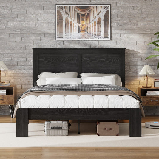Tulib King Wood Bed Frame with Headboard, Farmhouse Platform Bed, Noise-Free, Easy Assembly, No Box Spring Needed, Dark Gray