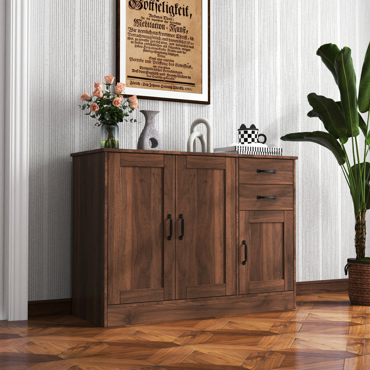 Tulib Sideboard Buffet Cabinet with Storage, Kitchen Storage Cabinets with Drawer & Doors, Console Cabinet with Adjustable Shelves for Living Room Dining Room Entryway, Walnut
