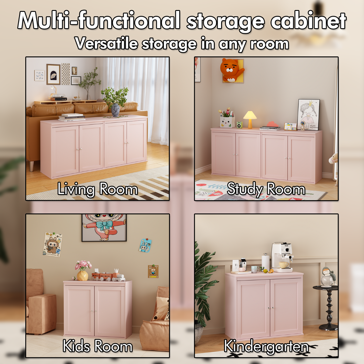 Tulib Coffee Bar Cabinet with Adjustable Shelf, 29.5" Sideboard Buffet Cabinet with Storage for Living Room, Dining Room, Kitchen, Home Office, Entryway, Pink