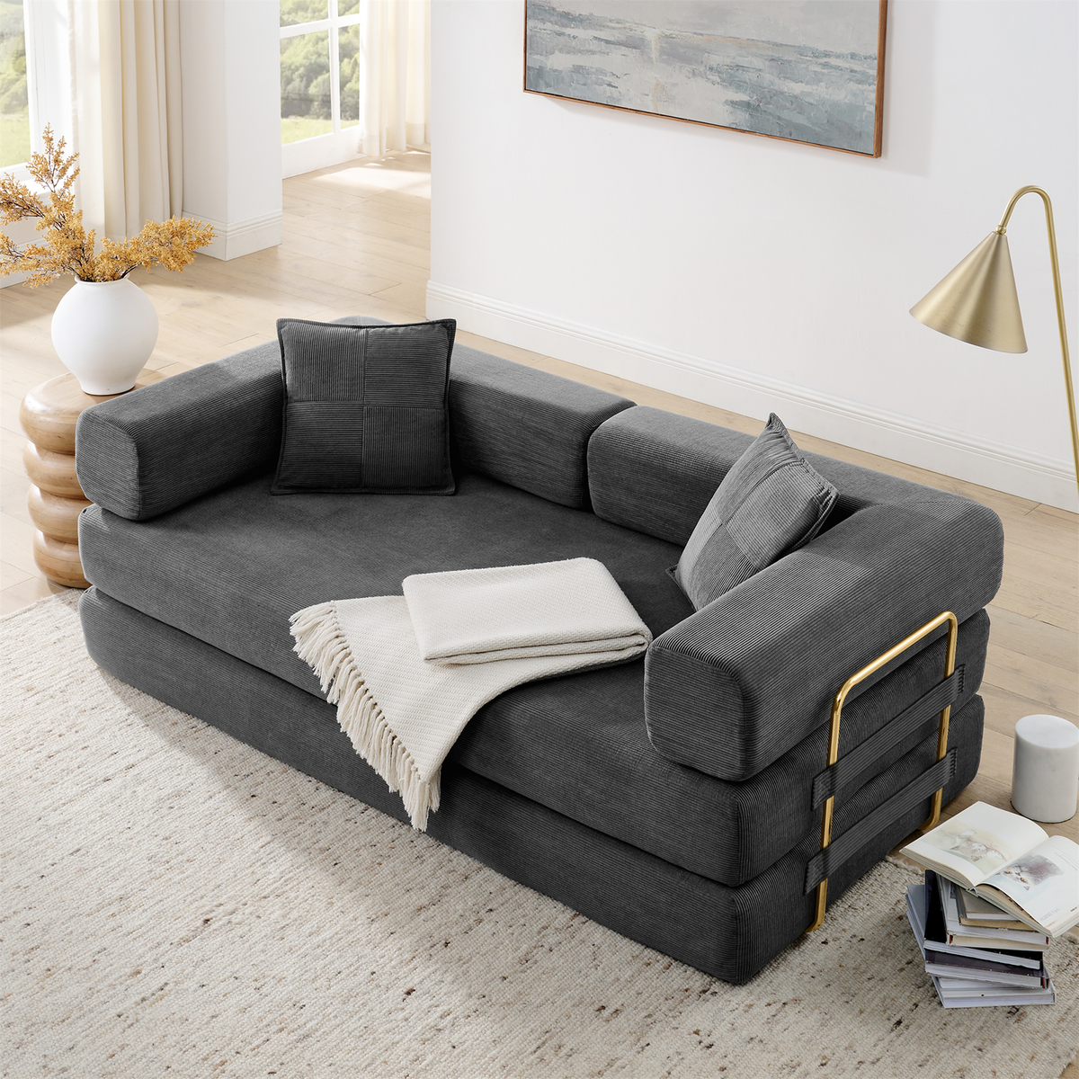 Tulib 79'' Convertible Sofa Bed, Folding Boneless Couch with Fixed-Shape Frame and Pillows for Living Room Bedroom Guest Room, No Assembly, Black