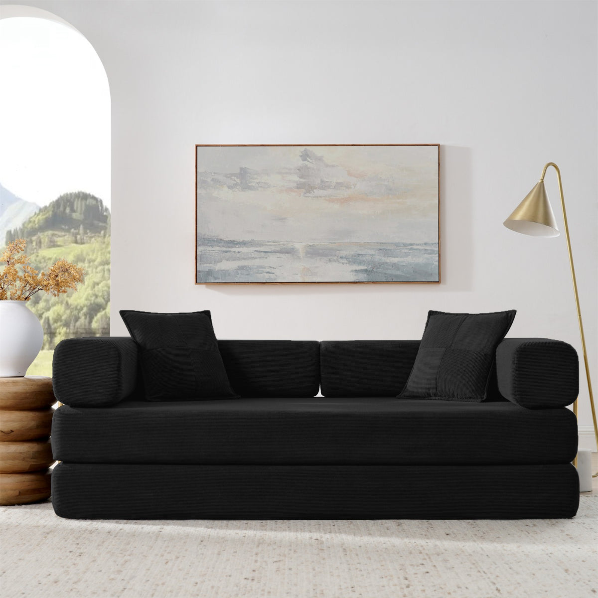 Tulib 79'' Convertible Sofa Bed, Folding Boneless Couch with Fixed-Shape Frame and Pillows for Living Room Bedroom Guest Room, No Assembly, Black