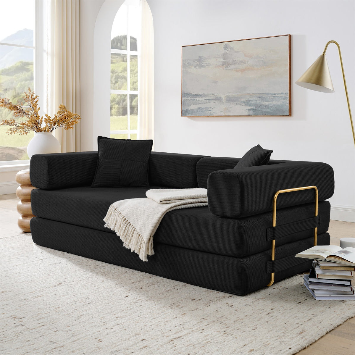 Tulib 79'' Convertible Sofa Bed, Folding Boneless Couch with Fixed-Shape Frame and Pillows for Living Room Bedroom Guest Room, No Assembly, Black