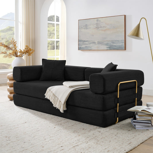 Tulib 79'' Convertible Sofa Bed, Folding Boneless Couch with Fixed-Shape Frame and Pillows for Living Room Bedroom Guest Room, No Assembly, Black
