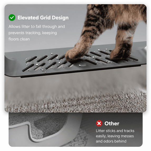 Tulib 26" Stainless Steel Cat Litter Box, Open Top Kitten Litter Box, with High Sides, Litter Mat and Scoop, Gray