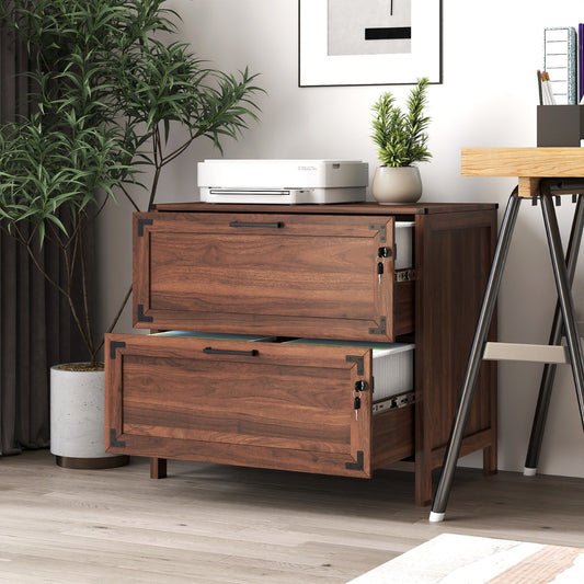 Tulib 2 Drawer File Cabinet with Lock, Wood Filing Cabinet for Home Office, Office Storage Cabinet for Letter/Legal/A4, Walnut