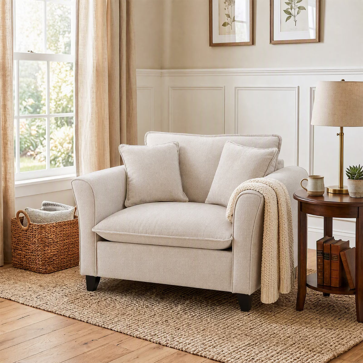 Tulib 46.5" Reading Chair, Chenille Accent Chair for Living Room Bedroom Office and Small Spaces, Modern Armchair with Pillows for Adults, Beige