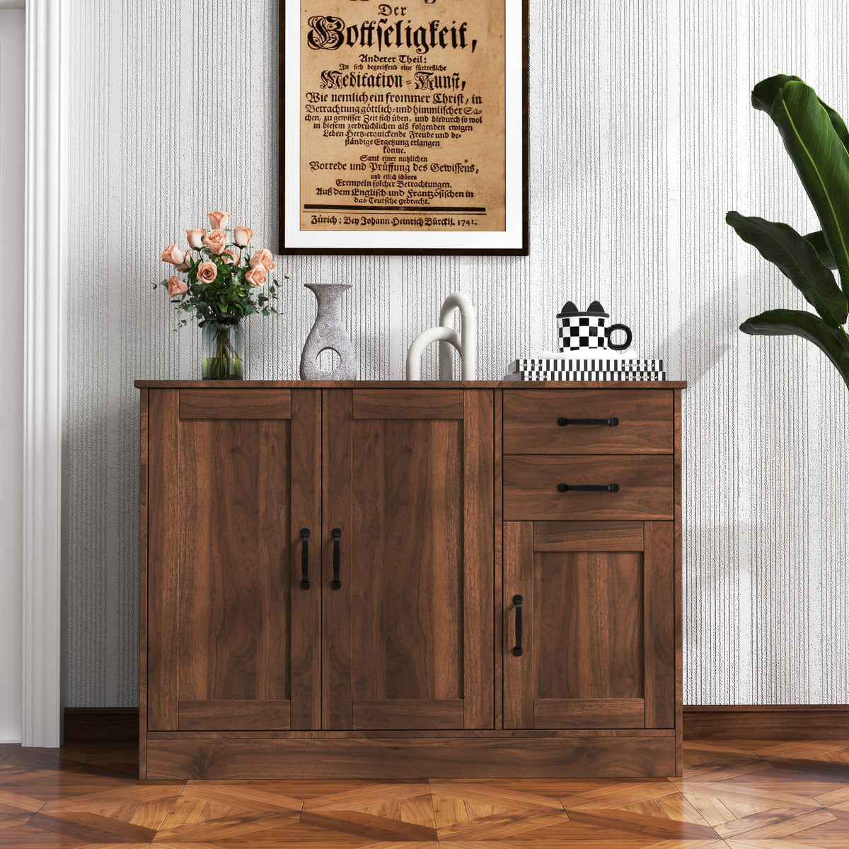 Tulib Sideboard Buffet Cabinet with Storage, Kitchen Storage Cabinets with Drawer & Doors, Console Cabinet with Adjustable Shelves for Living Room Dining Room Entryway, Walnut