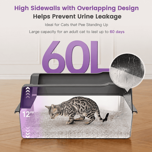 Tulib 26" Stainless Steel Cat Litter Box, Open Top Kitten Litter Box, with High Sides, Litter Mat and Scoop, Gray